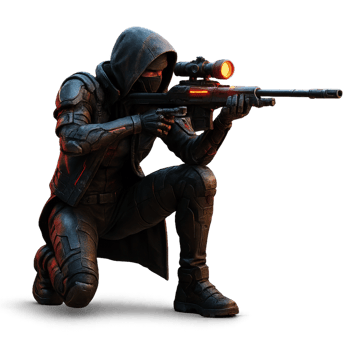 Futuristic Stealth Sniper in Cyberpunk Environment png
