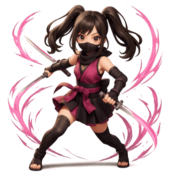 Dynamic Ninja Warrior Idol Character with Dual Swords and Energy Effects png