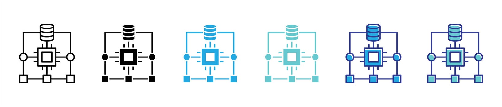 data circuitry icon set. containing data management and AI driven computational power thin line and color style icon symbol sign vector