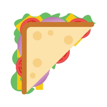 Cheese and vegetable sandwich cut in half. vector
