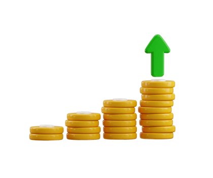 Dollar coin stack with growing arrow chart icon 3d render concept with financial profit money growth icon illustration png
