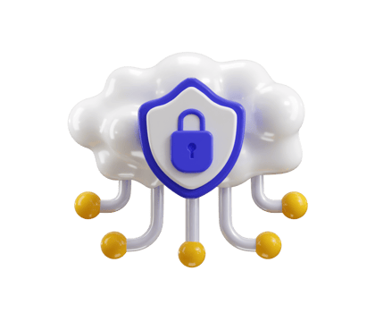 Cloud computing icon on protect shield with padlock icon 3d render concept of cloud security, data security, network security computer virus protection icon illustration png