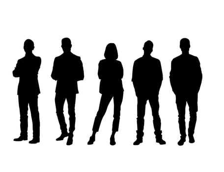Set of group of standing business people, man and woman flat color isolated on white background vector