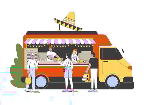 Food truck with customers ordering food vector
