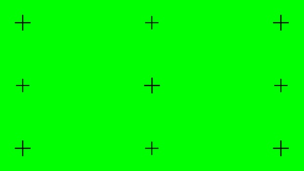 Greenscreen background with black tracking cross-shaped marks. Chroma key technique in technology to add VFX visual effects during movie post-production phase. flat illustration vector