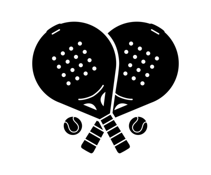 Silhouette logo of crossed padel racket and ball with simple and modern design png