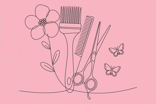 Hair salon tools with floral and butterfly design vector