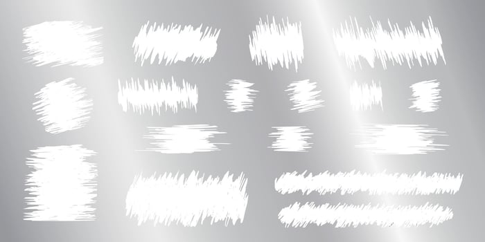 Scraped textures on metallic scratch card surface. Collection of scraping effects on scratchcard, game ticket, lottery or sale coupon isolated on silver background. realistic illustration vector