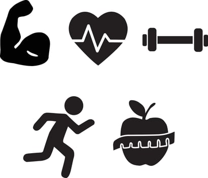 Heart and Wellness Icons A Healthy Lifestyle with Fitness, Nutrition, and Physical Healthy vector