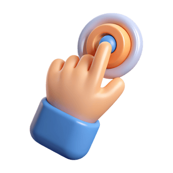 Cartoon hand pressing a round button concept illustrating interaction technology and digital design elements png