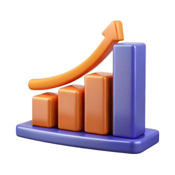3d rendered chart illustrating business growth and upward trend with an orange arrow symbol. png