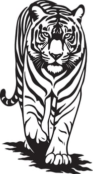 Tiger walking black and white graphic design, Majestic tiger silhouette animal vector