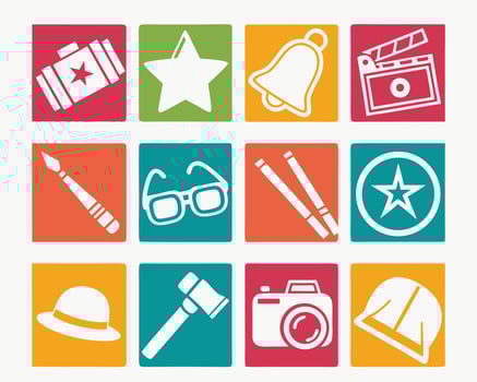 Collection of Colorful Square Icons Representing Different Professions and Hobbies vector