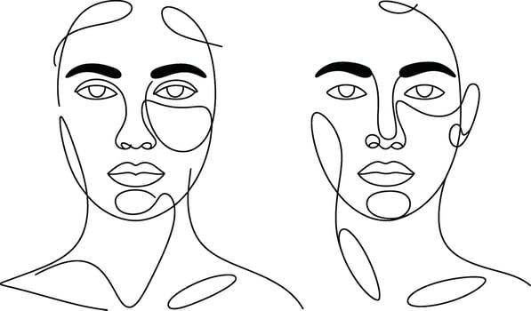 Continuous line drawing of two faces minimalist abstract portrait illustration vector