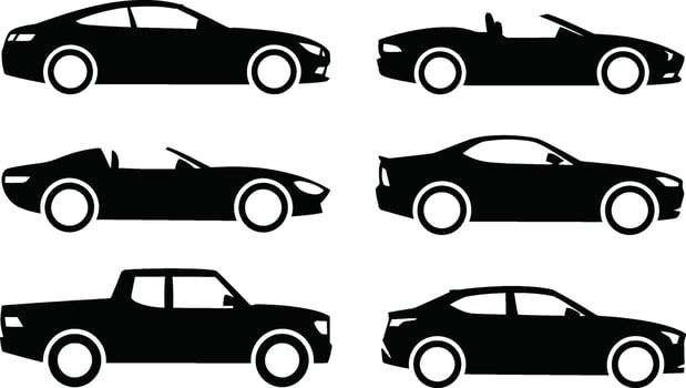 Car silhouette collection featuring coupe convertible sedan and truck designs vector
