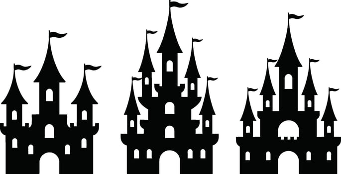 Fantasy castles silhouette illustrations set for fairy tale theme designs vector