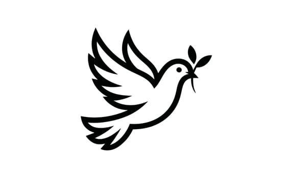 Minimalist dove outline illustration carrying olive branch for peace and hope vector
