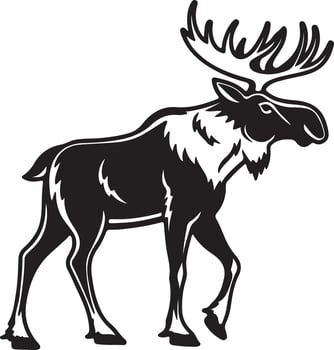 Majestic Moose Walking in the Wild A Striking Black and White Illustration of a North American Moose in its Natural Habitat vector