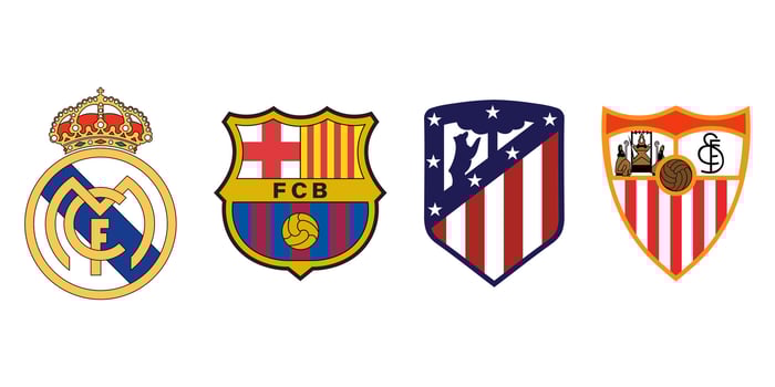 Top La Liga teams logos. Spanish football club icon set vector