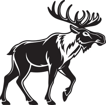 Majestic Moose in Profile A Striking Black and White Illustration of a Powerful North American Animal in a Wild Setting vector