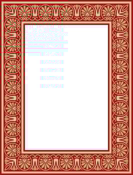gold with red classic Greek square ornament. Rectangle of Ancient Greece and Roman Empire. Byzantine painting of walls, floors and ceilings. Decor European palace. vector
