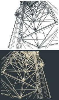 Self-supporting tower close-up illustrations vector