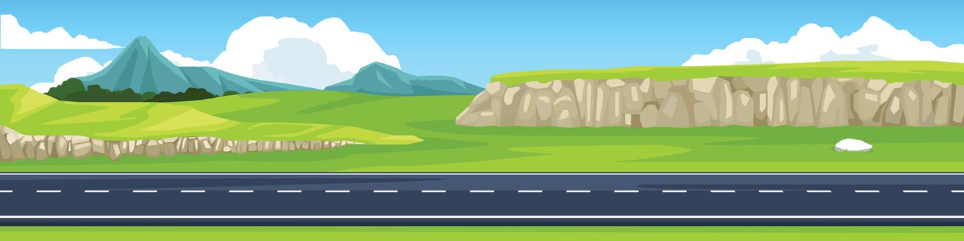 Scenic road with mountains and greenery vector