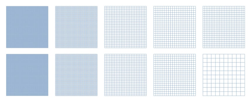 Set of ten different graph paper design seamless patterns with editable strokes on transparent background. Blueprint graph paper collection. vector