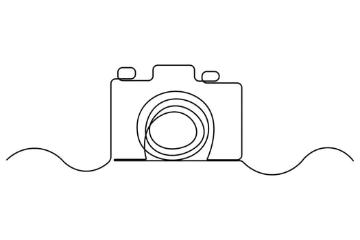 Continuous one line drawing of camera with minimalist photography equipment outline vector