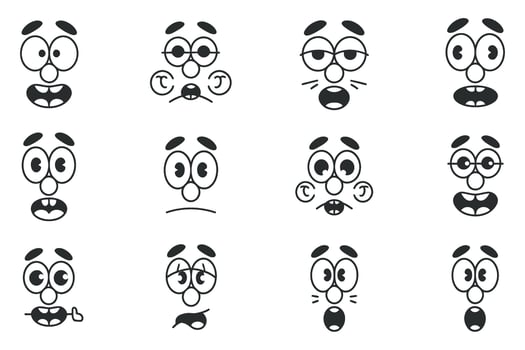 Collection of various cartoon faces with different expressions vector