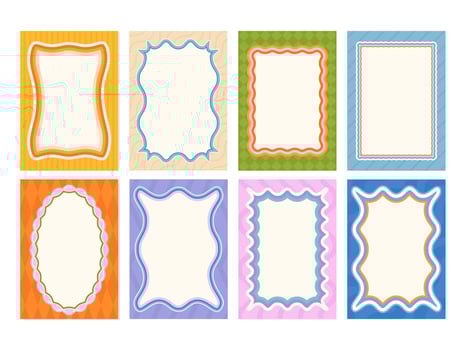 Wavy border patterned frames. Retro frame with curved wavy edges and geometric pattern. Decorative templates for invitations, scrapbooking and photo framing set vector