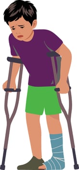 Injured Boy Using Crutches Cartoon Illustration vector