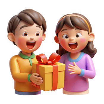 Excited Child With Wrapped Gift Box png