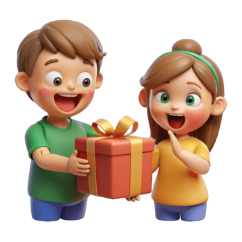 Special Gift Moment With Siblings Smiling png