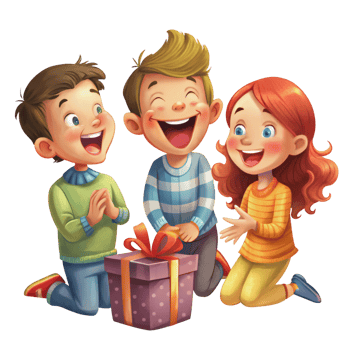 Present Surprise Scene With Smiling Kids png