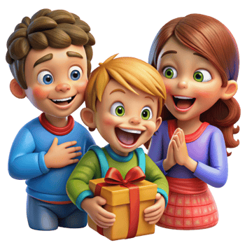 Siblings Smiling as Child Opens Gift png