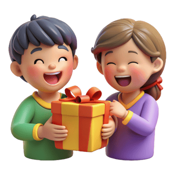 Child Gasping in Surprise While Opening Gift png