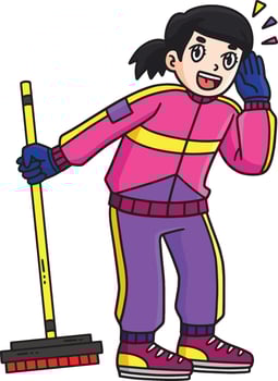 Curling Female Skip Shouting Cartoon Clipart vector