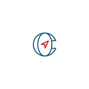 letter OC or CO with compass logo concept vector