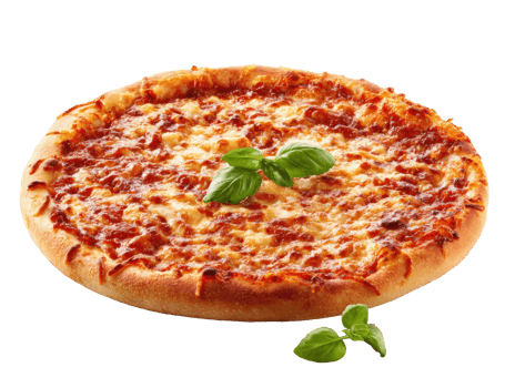 Classic pizza with basil and melted cheese png