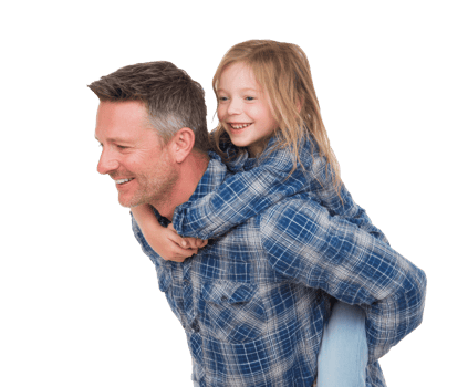 Happy father giving piggyback ride to daughter in playful moment png