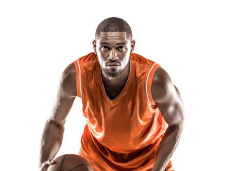 Dynamic basketball player dribbling on court during training png