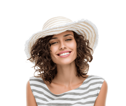 Smile and sunshine with a stylish summer hat on a cheerful woman png