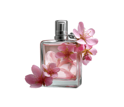 Floral scent bottle with cherry blossoms for beauty and elegance png
