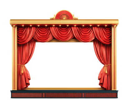 Theater stage with red curtains for performance and presentations png