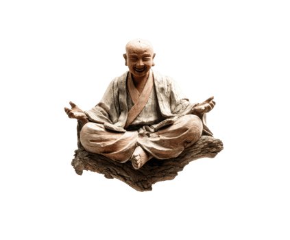 Joyful statue of a meditating monk symbolizing peace and serenity png