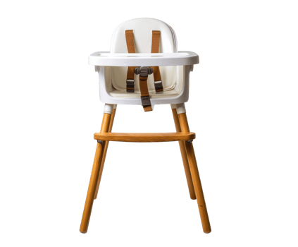 Modern high chair with wooden legs for babies and toddlers png