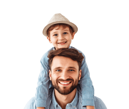 Joyful father and son bonding moment with cheerful smiles png