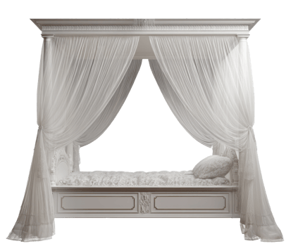 Elegant white canopy bed with soft curtains for serenity png