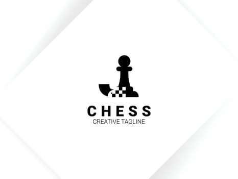 Letter J chess logo in black color with chessboard and pawn vector